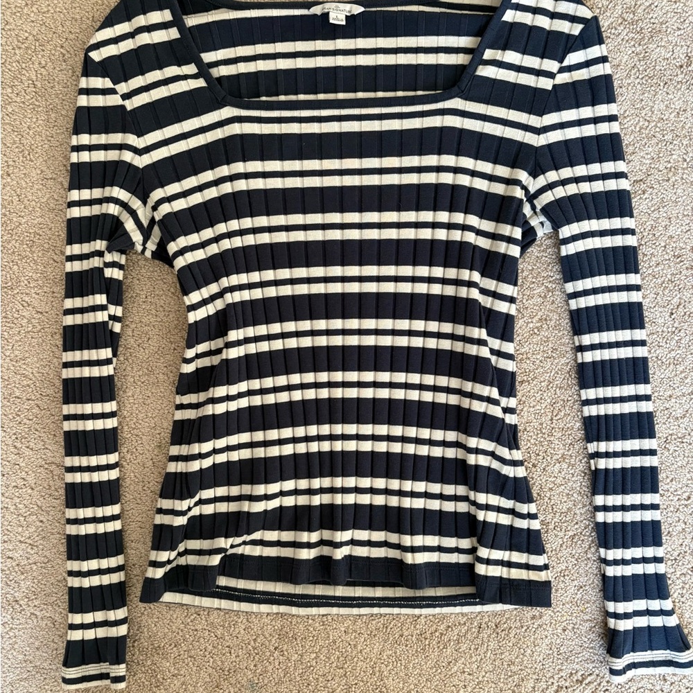 Signature Black and White Striped Long Sleeve Top